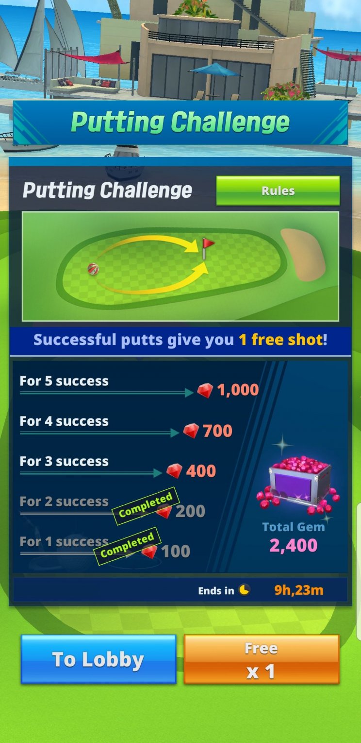 A "Putting Challenge" minden siker után exponenciálisan nehezedik.